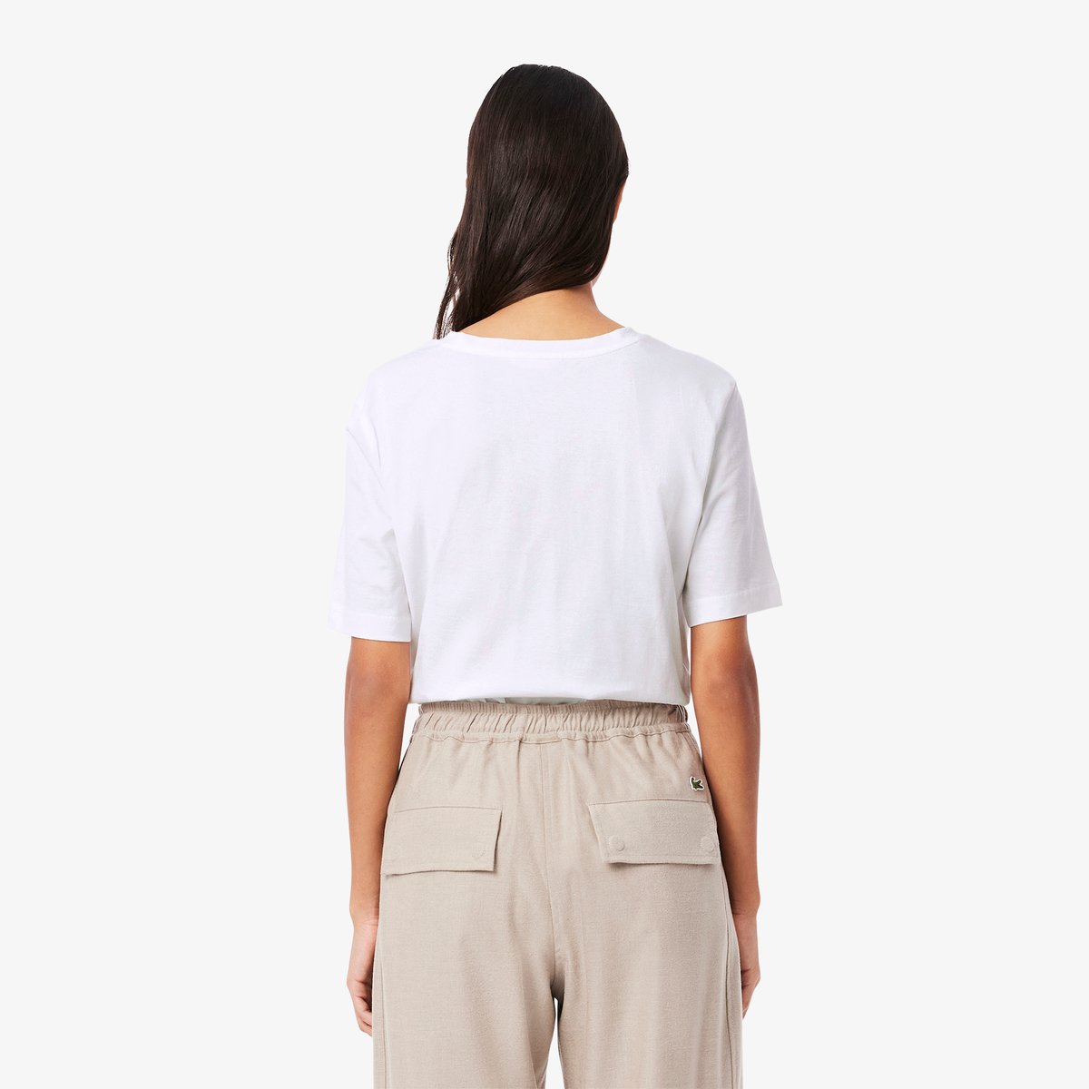 T-shirt relaxed fit coton doux col V blanc-001, LACOSTE