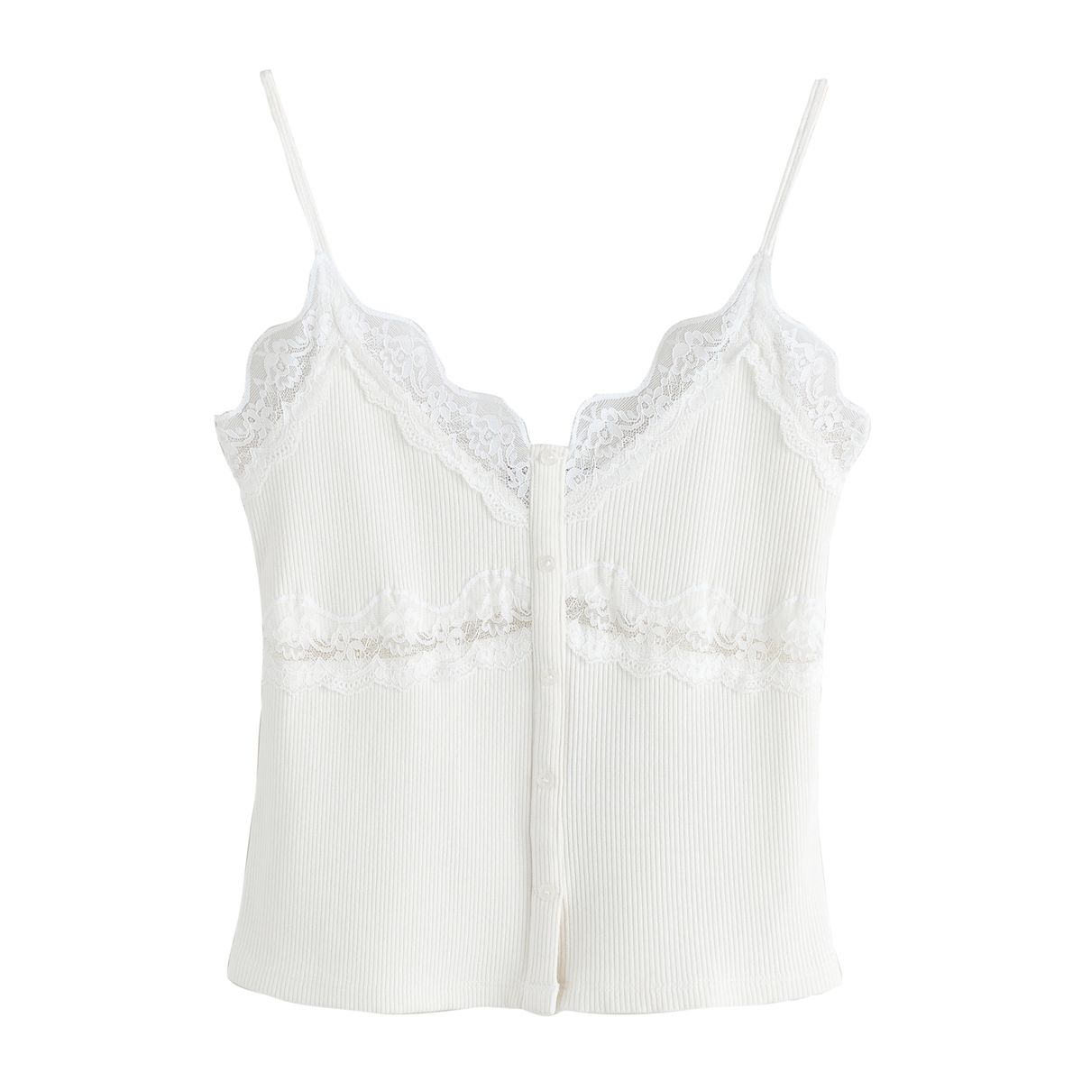 Débardeur côtelé et finitions en dentelle blanc, NEXT