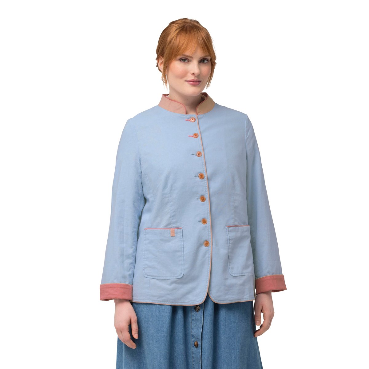 Veste Janker en lin mélangé, col montant bleu ciel, ULLA POPKEN