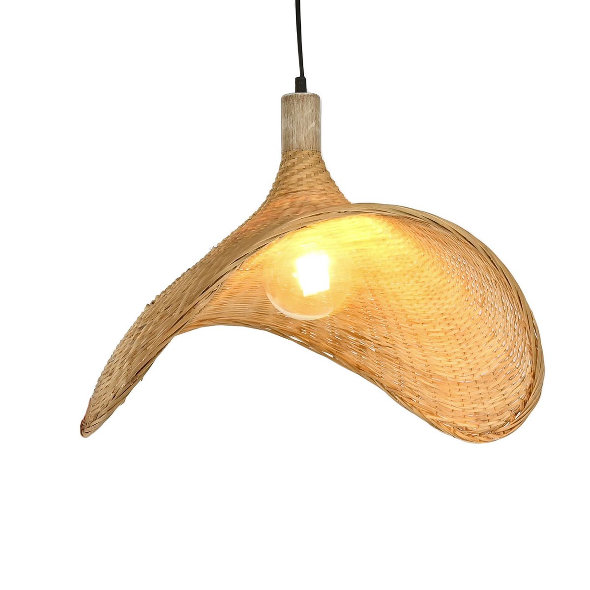 Plafonnier rotin naturel tressé chapeau 65x47x35cm bois, WADIGA