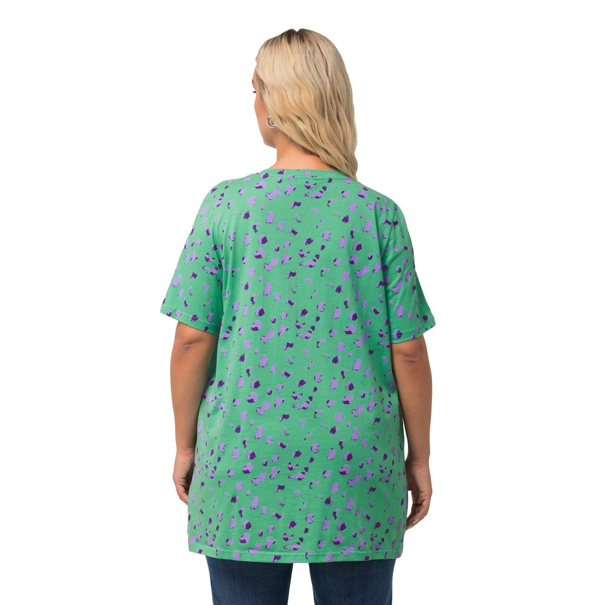 T-shirt long, motifs à pois, encolure carrée vert printanier, ULLA POPKEN