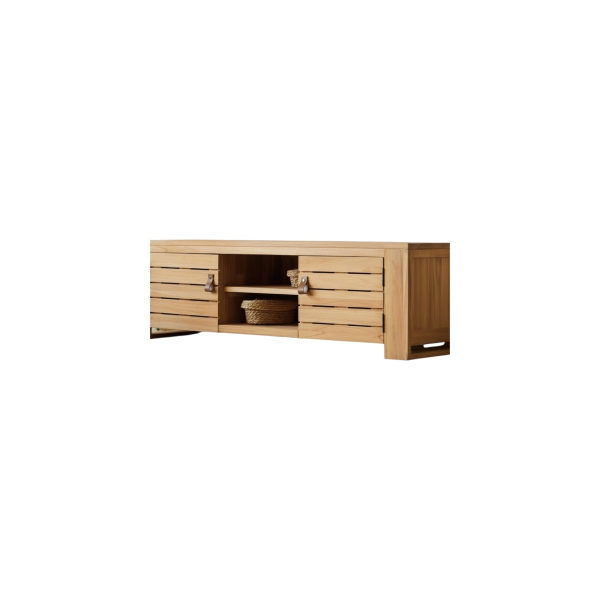 Meuble Hi-FI, TV en Teck massif, MINIMALYS naturel, TIKAMOON