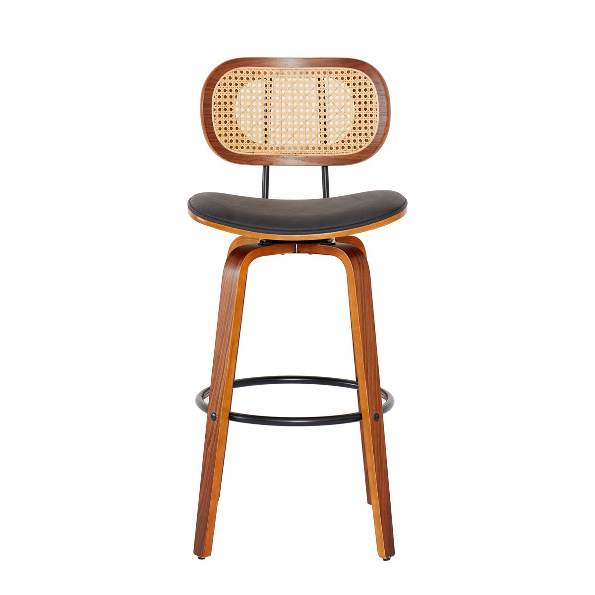 Lot de 2 tabourets de bar, bois et cannage, ALESUND noir, NORDLYS