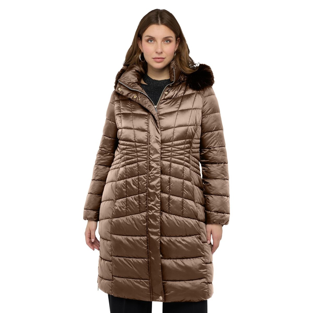 Doudoune longue bimatière marron, FIORELLA RUBINO