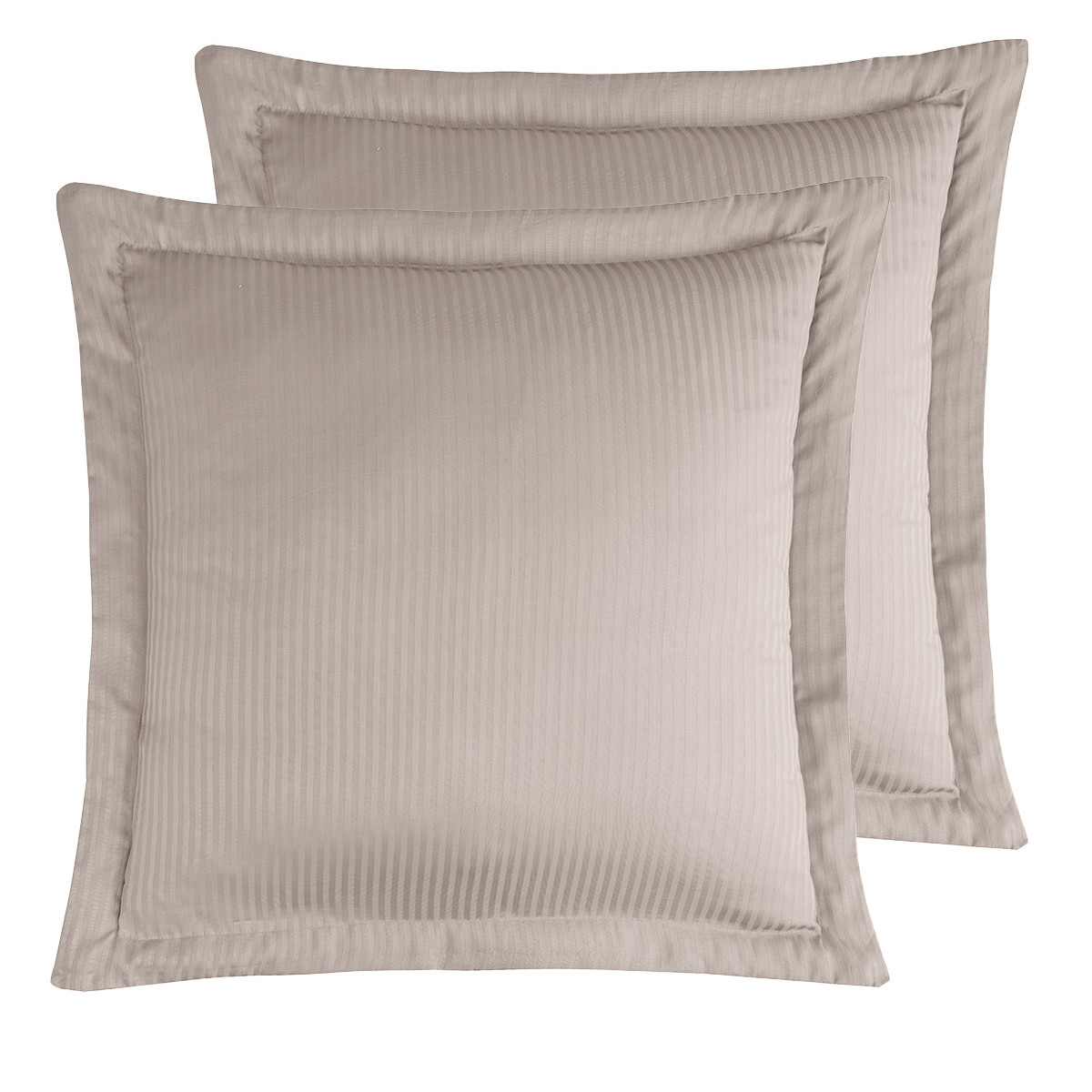 Lot de 2 taies d'oreiller rayées en satin de coton 120 fils VERSALUXE taupe, SENSEI MAISON