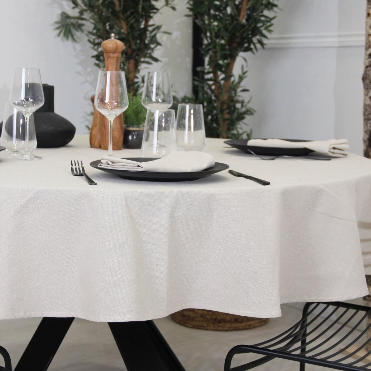 Nappe ronde polycoton - Effet lin naturel, SUD ETOFFE