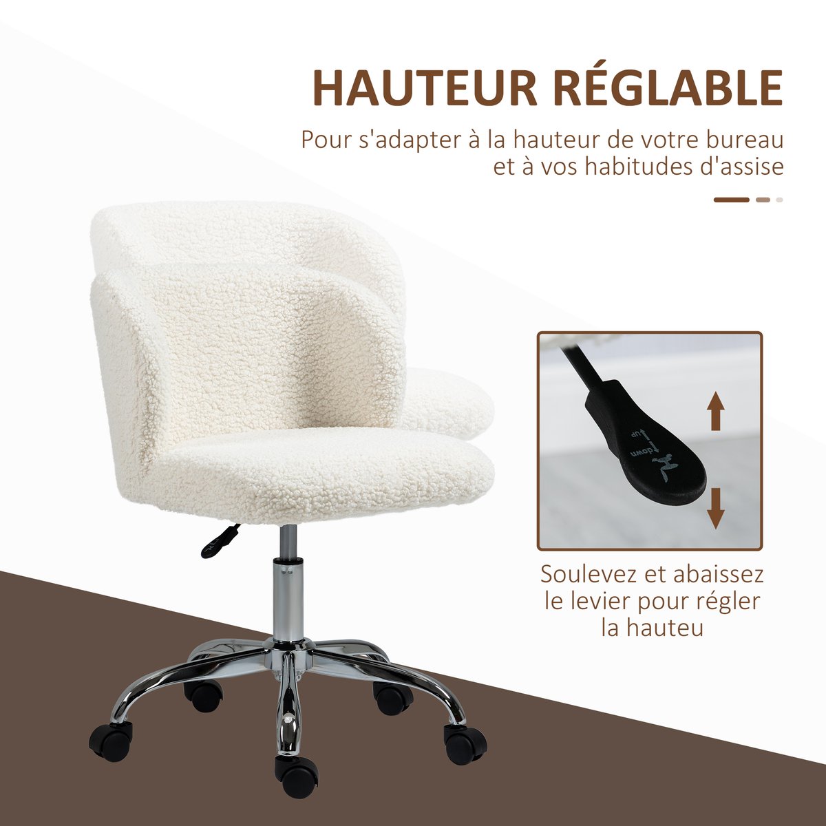 Chaise de bureau Polyester Blanc blanc, HOMCOM