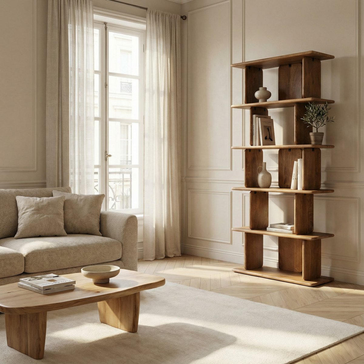 Étagère en bois massif H180cm- BATAM bois, DRAWER