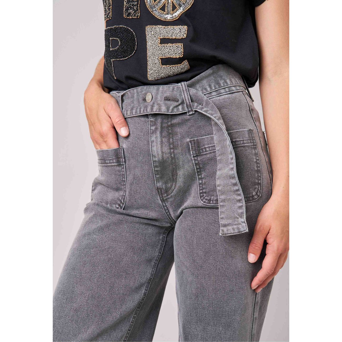 Jean gris wide leg femme KAMI grey used, DEELUXE