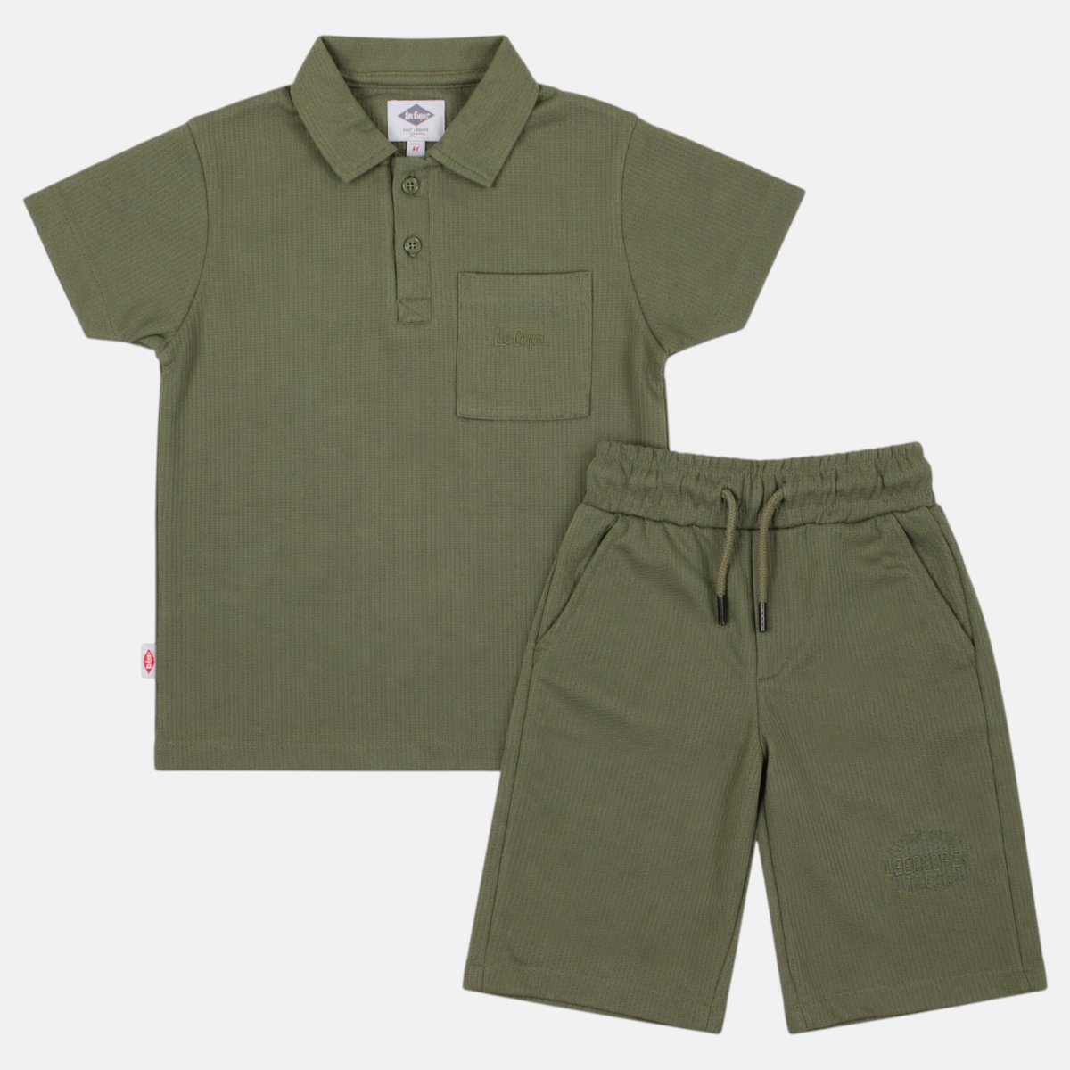 Ensemble chemise manches courtes et short assorti, poche poitrine RIVIERA vert kaki, LEE COOPER