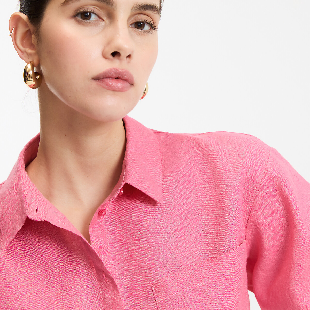 Chemise ample en lin, Signature MARLENE rose fuchsia, LA REDOUTE COLLECTIONS