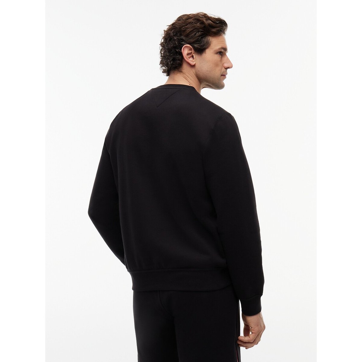 Sweater met ronde hals in fleece zwart, TOMMY HILFIGER