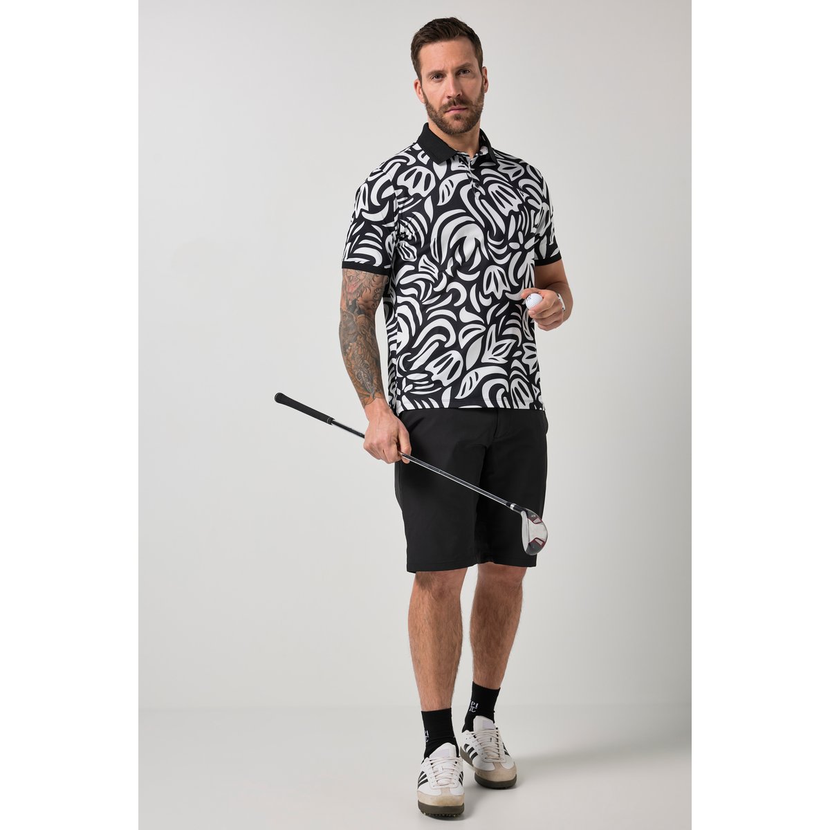Polo en piqué imprimé all-over noir, JP1880