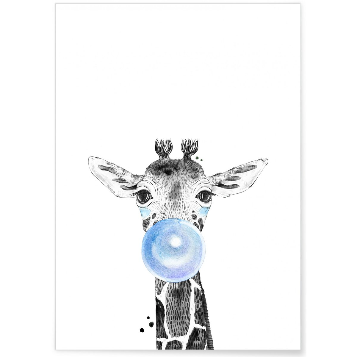 Poster Bulle de Girafe Bleue blanc, L'AFFICHERIE