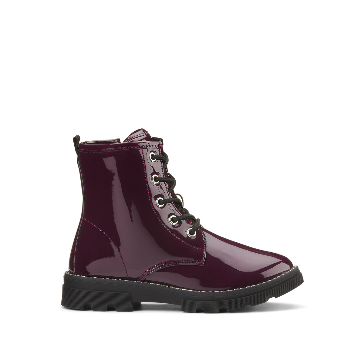 Kids Patent Ankle Boots with Zip Fastening and Laces burgundy patent , LA REDOUTE COLLECTIONS