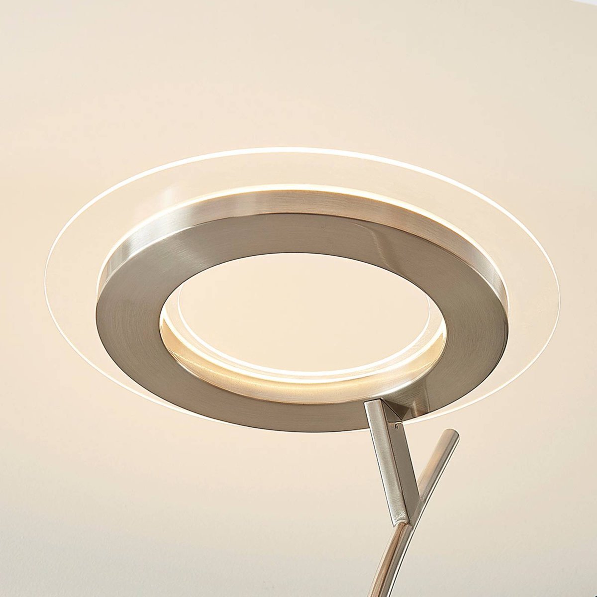 Lampadaire en métal moderneLED, Darion nickel satiné, transparent, LINDBY