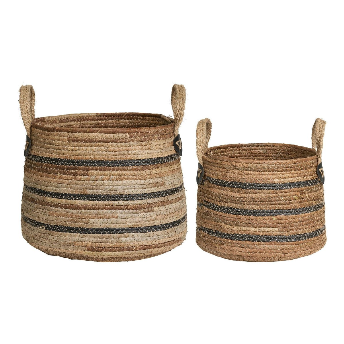 Panier cache-pot en feuille de bananier, tons noir et naturel (lot de 2) beige, PIER IMPORT