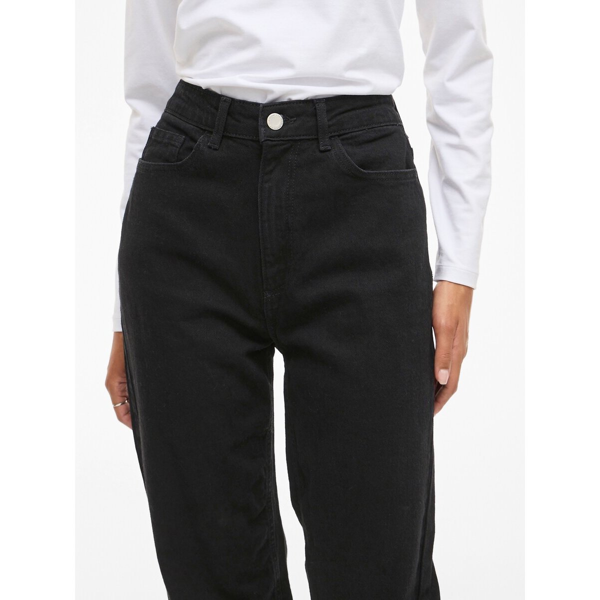 Vaqueros corte regular, recto de talle alto black denim, VILA