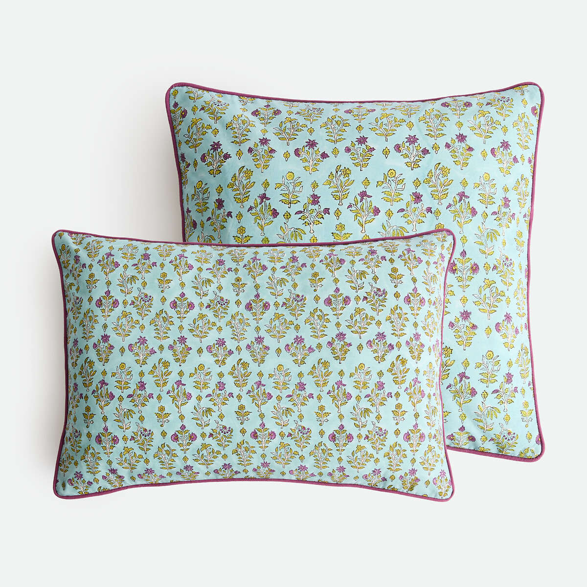 Housse de coussin, en coton imprimé block-print, SHANDIRA céladon/vert, LA REDOUTE INTERIEURS