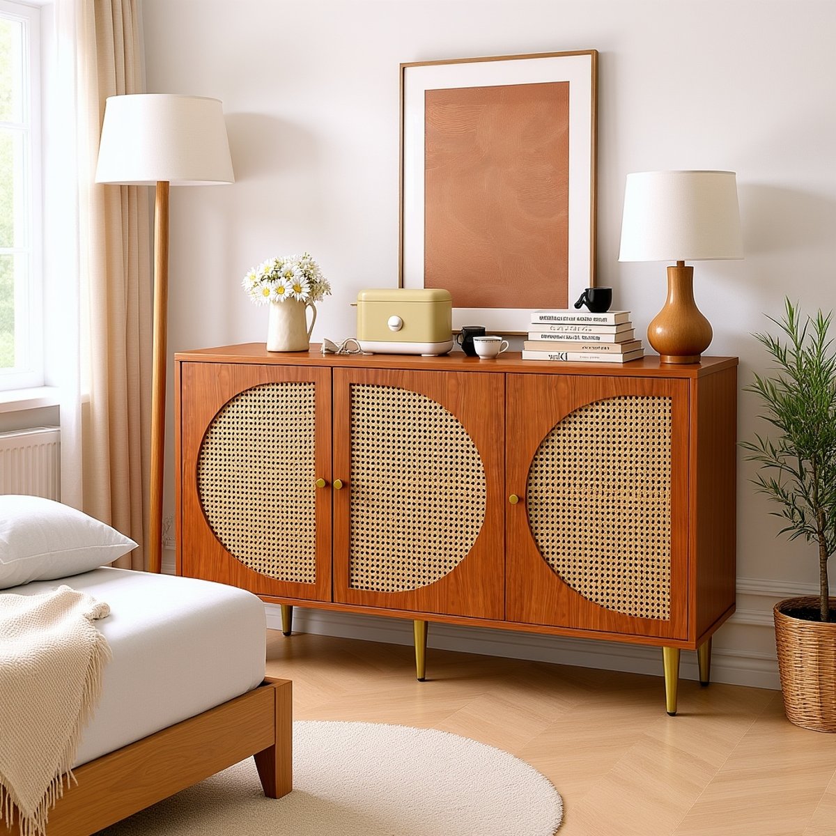 Armoire de rangement avec 3 portes 6 couches, DAVED Armoire noyer, MEUBLES COSY
