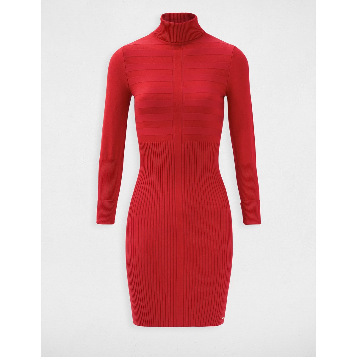 Robe pull en fine maille, col montant rouge, MORGAN