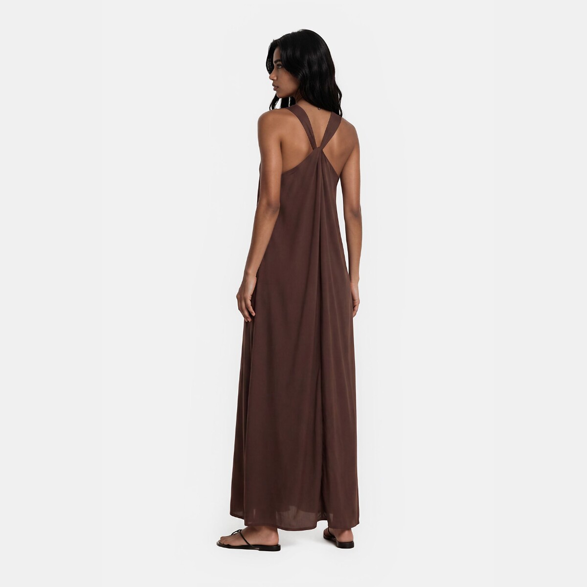 Robe longue évasée col V sans manches marron, LA REDOUTE COLLECTIONS