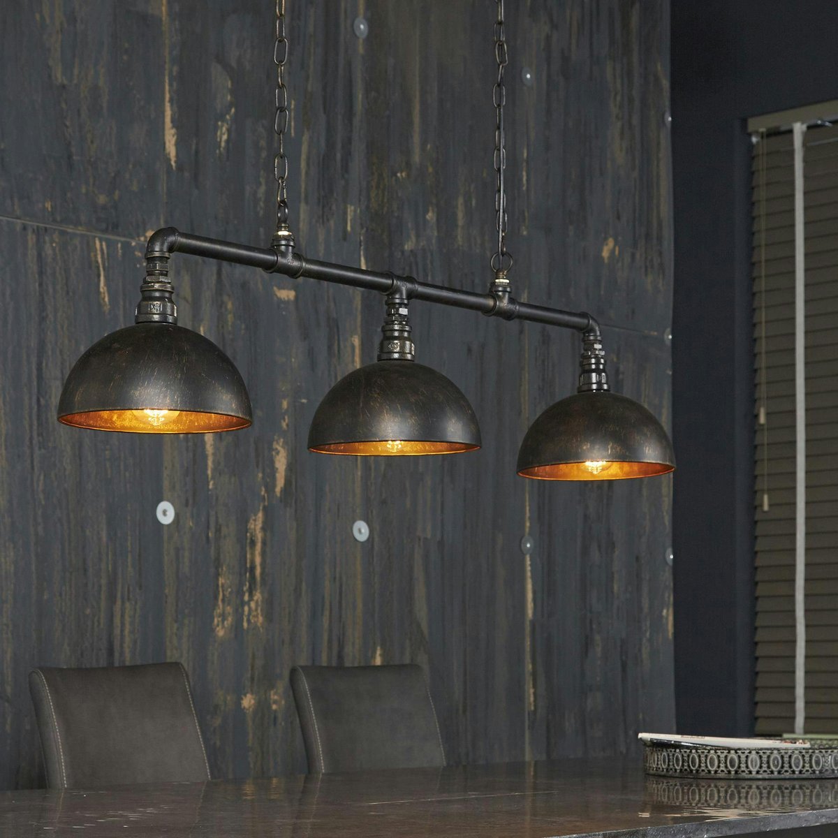 Suspension industrielle tuyau 3 demi-globes TRIBECA noir, PIER IMPORT