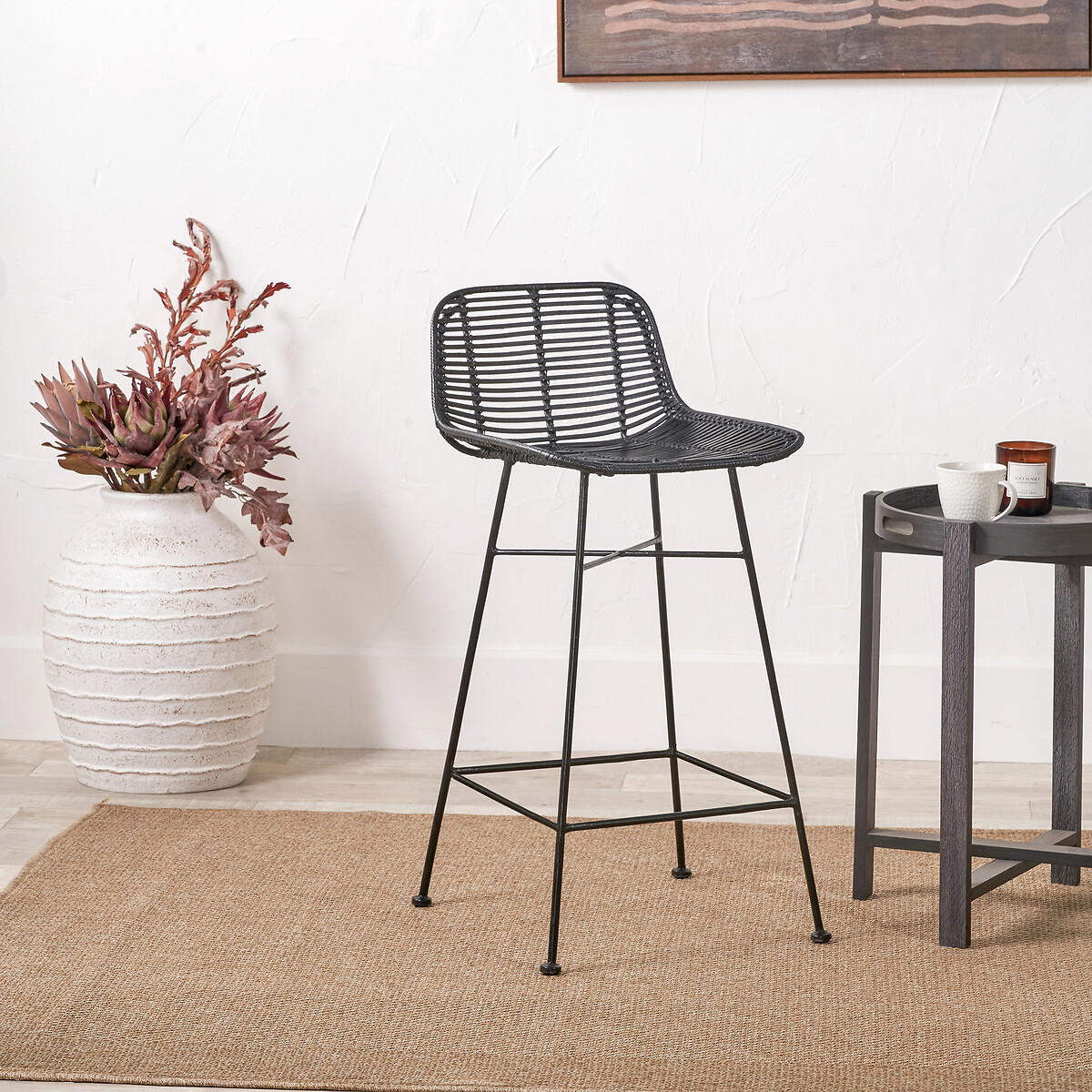Nerano Rattan & Metal Bar Stool black, SO'HOME