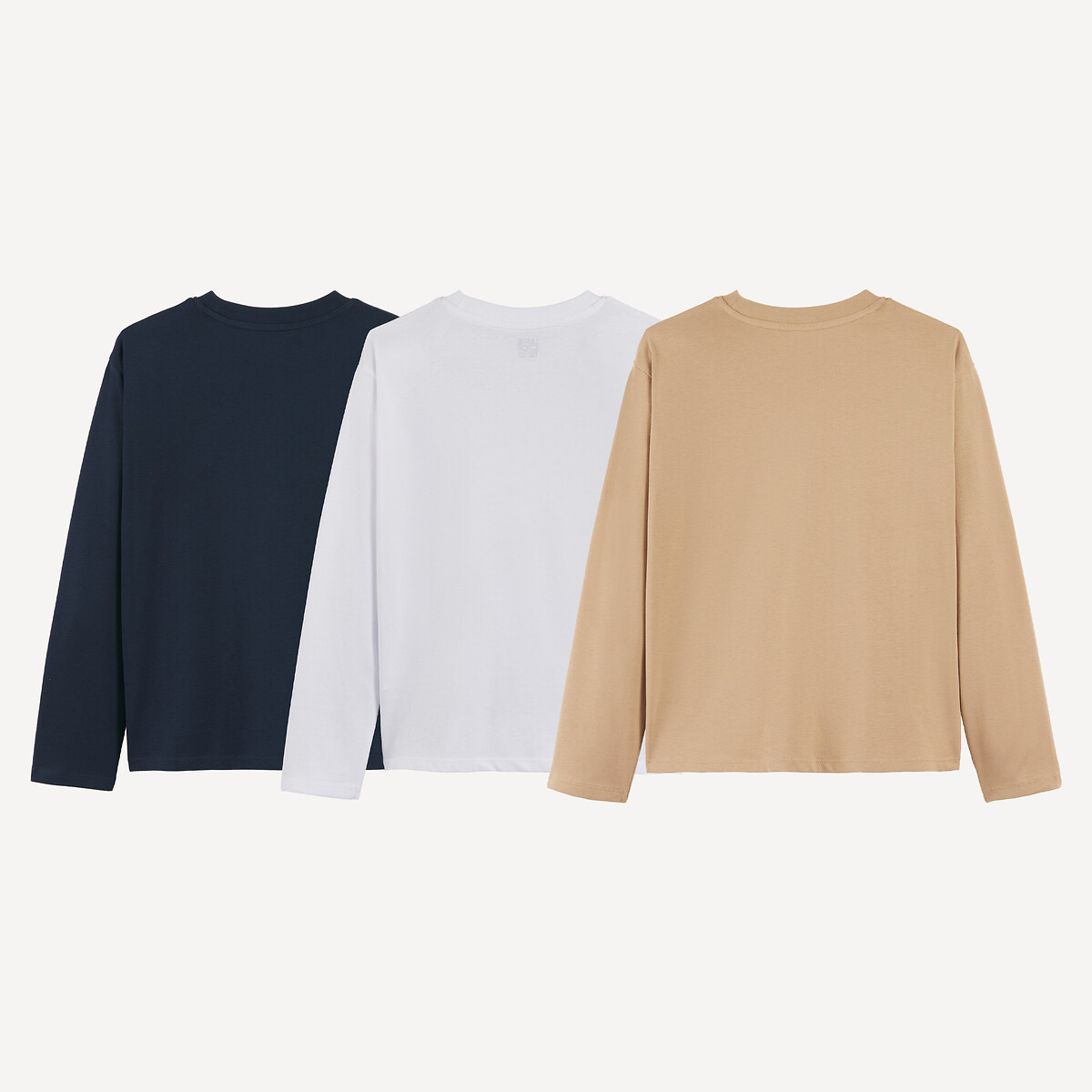 Pack of 3 Long Sleeve T-Shirts navy + beige, LA REDOUTE COLLECTIONS