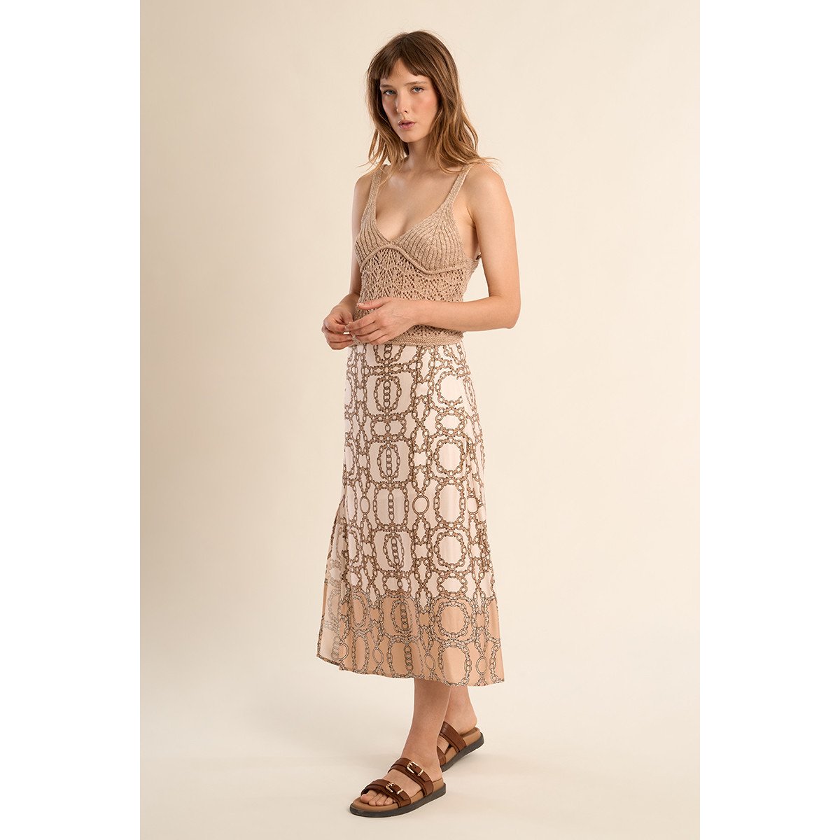 Débardeur en maille ajourée beige, MOLLY BRACKEN