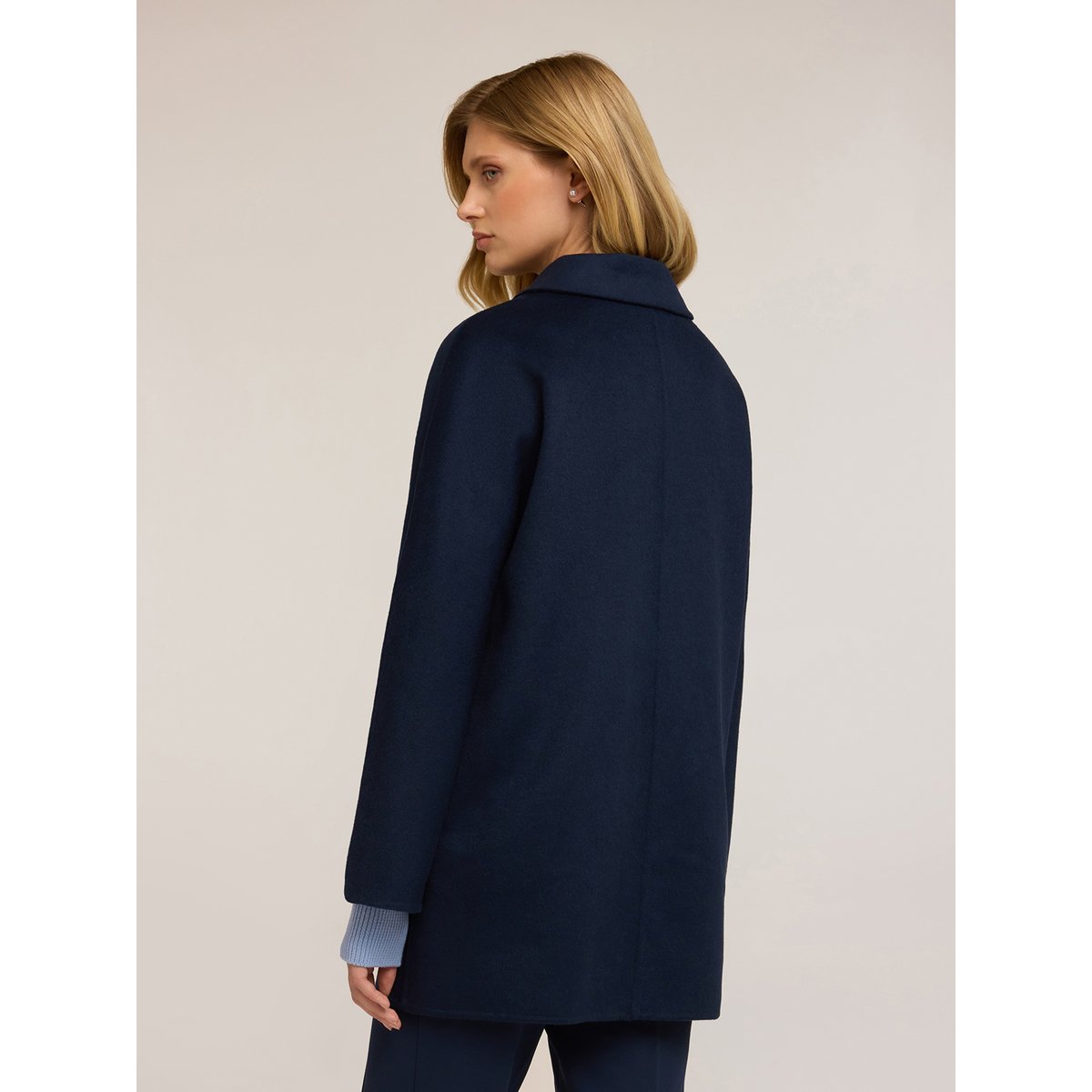 Manteau croisé en tissu mélangé de laine bleu, MOTIVI