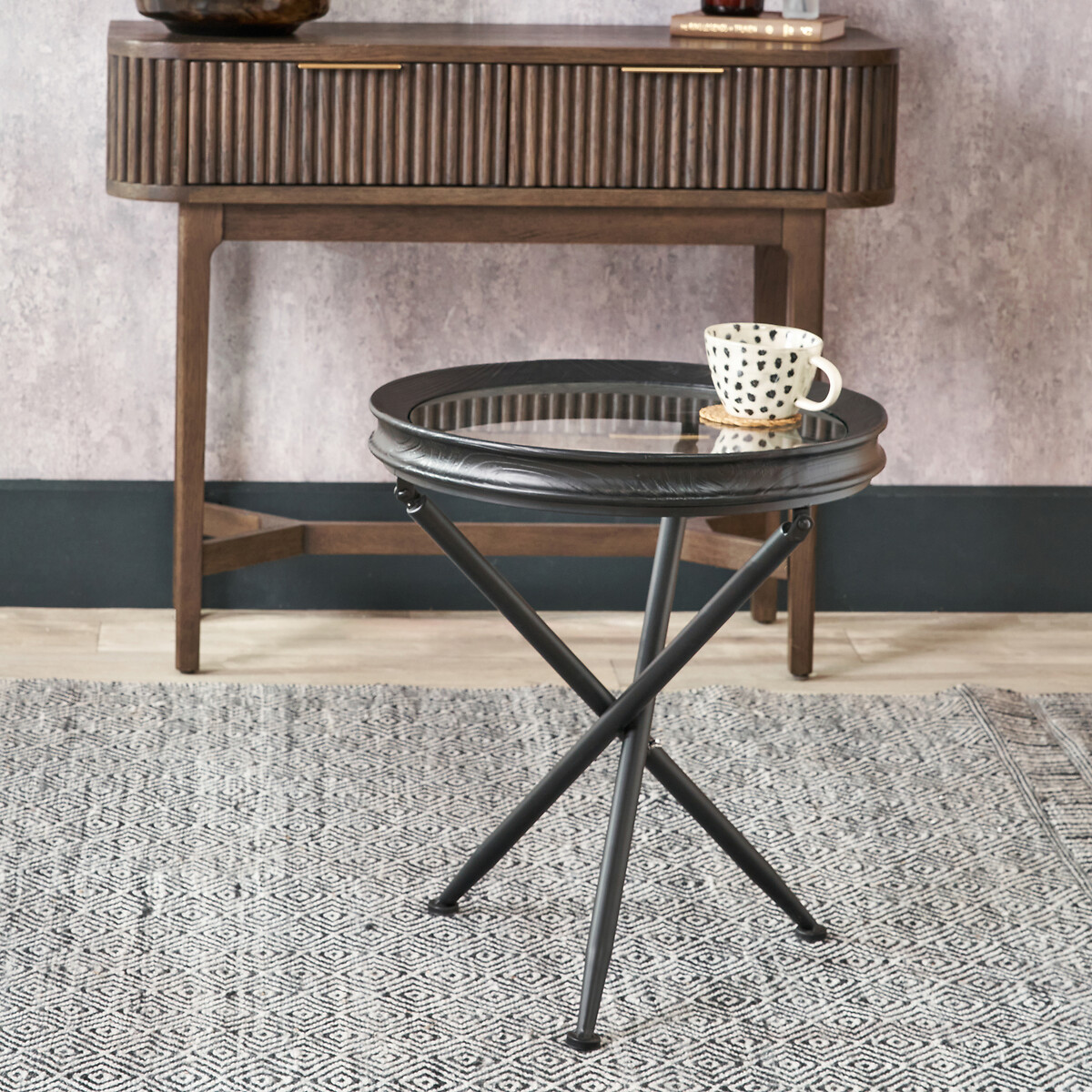 Ellery Glass & Wood Side Table black, SO'HOME