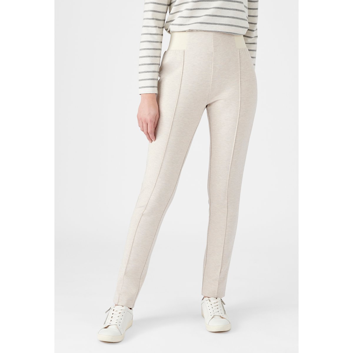 Pantalon maille milano uni ou carreaux marron beige chiné, DAMART