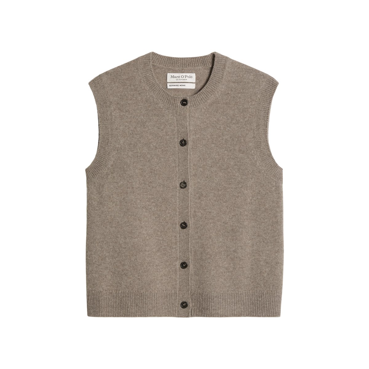 Cardigan sans manches regular en laine d'agneau moelleuse beige, MARC O'POLO