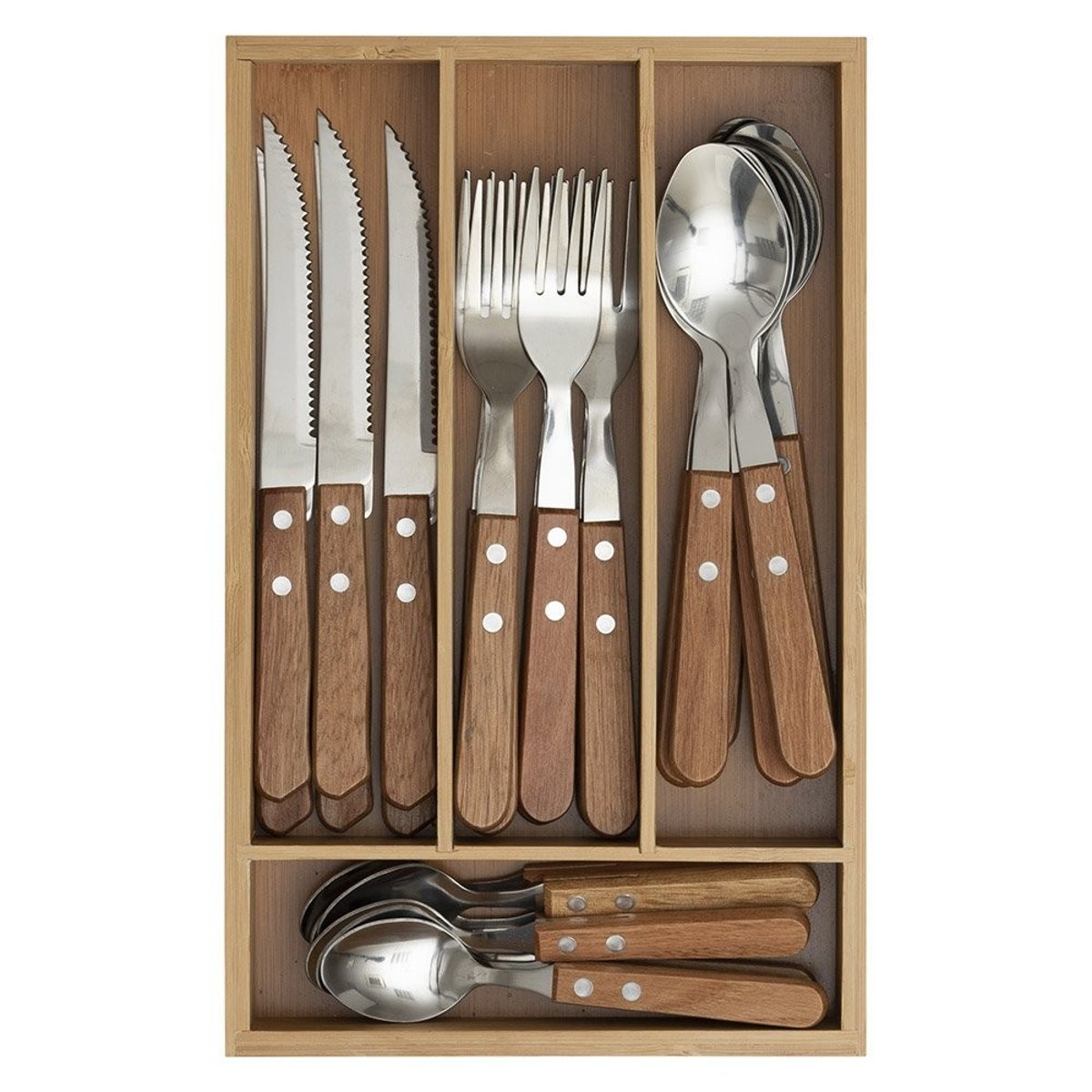 Ménagère Inox 24 Pièces Cadence Avec Range Couverts gris, ATMOSPHERA