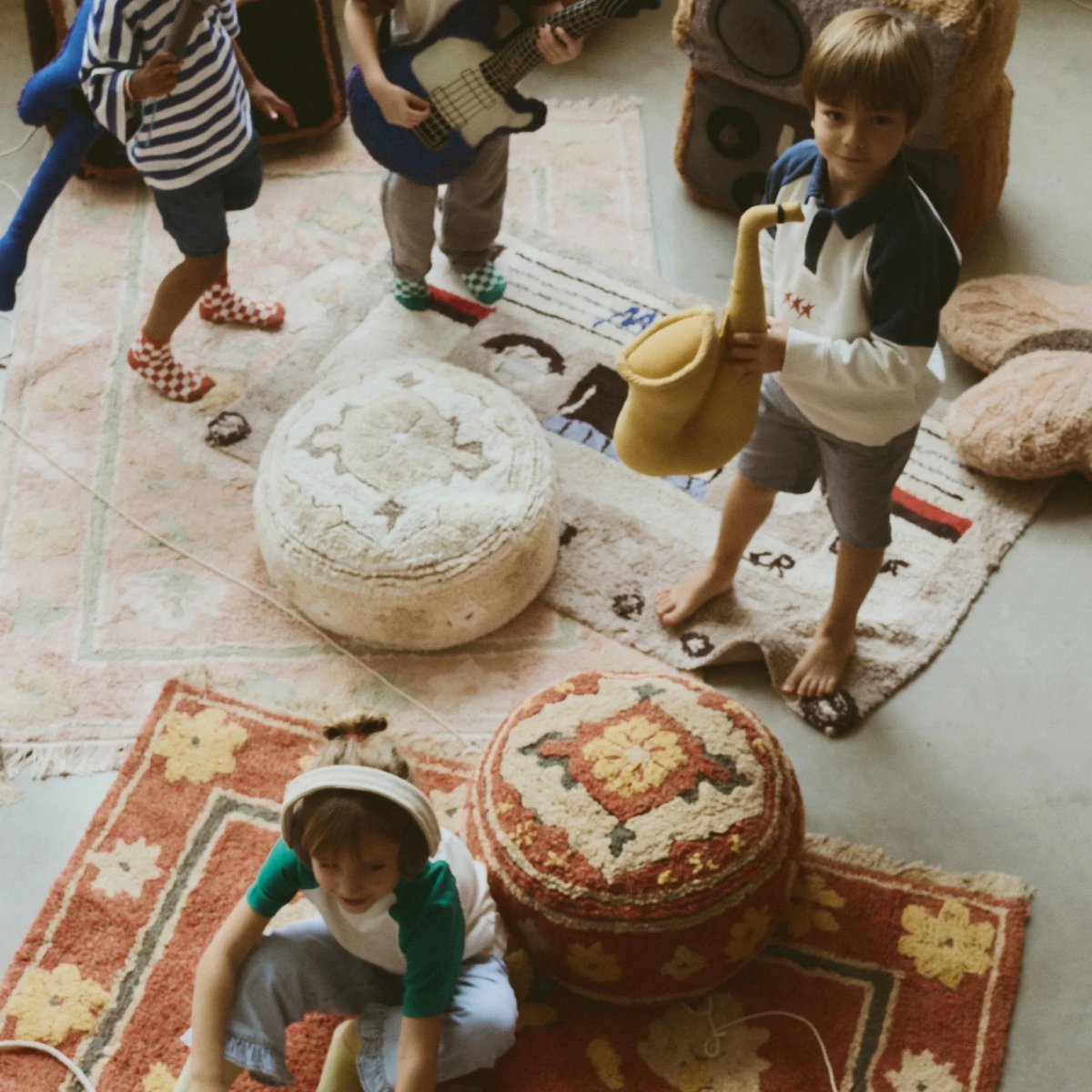 Pouf Persan MUSIC STUDIO terracotta, ocre, bossa nova, vert canard, LORENA CANALS