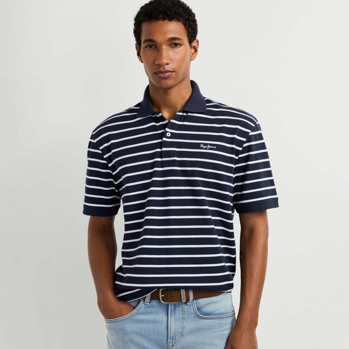 Polo Coupe Regular En Piqué bleu mer profonde, PEPE JEANS