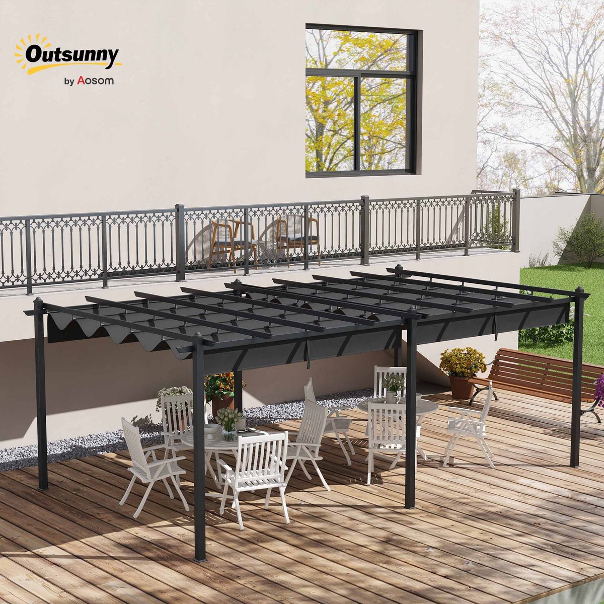 Pergola Aluminium Gris foncé gris, OUTSUNNY