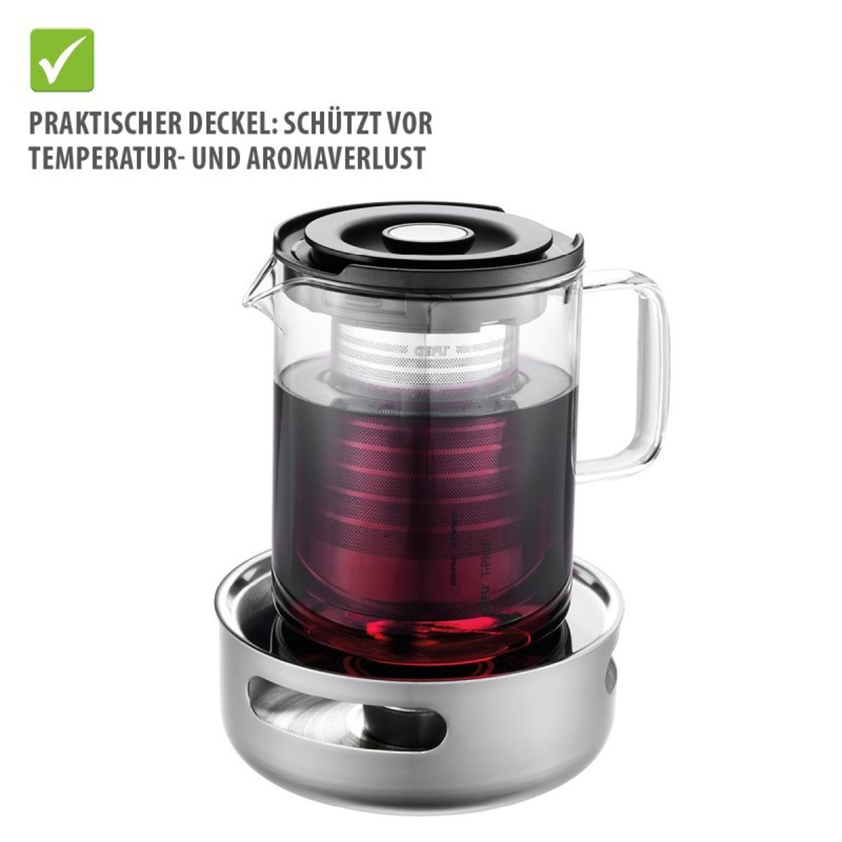 ThéIère, 1,5 l avec réchaud t-prep noir, GEFU
