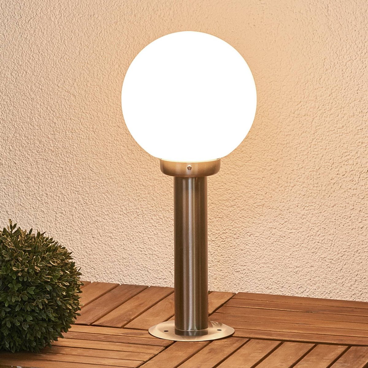 Luminaire extérieur  moderne, Vedran acier inoxydable, blanc opale, LINDBY