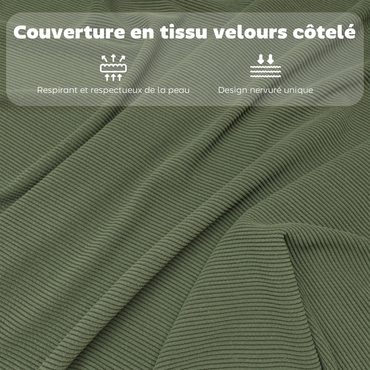 Chaise pliante Velours côtelé (100 % vert, HOMCOM