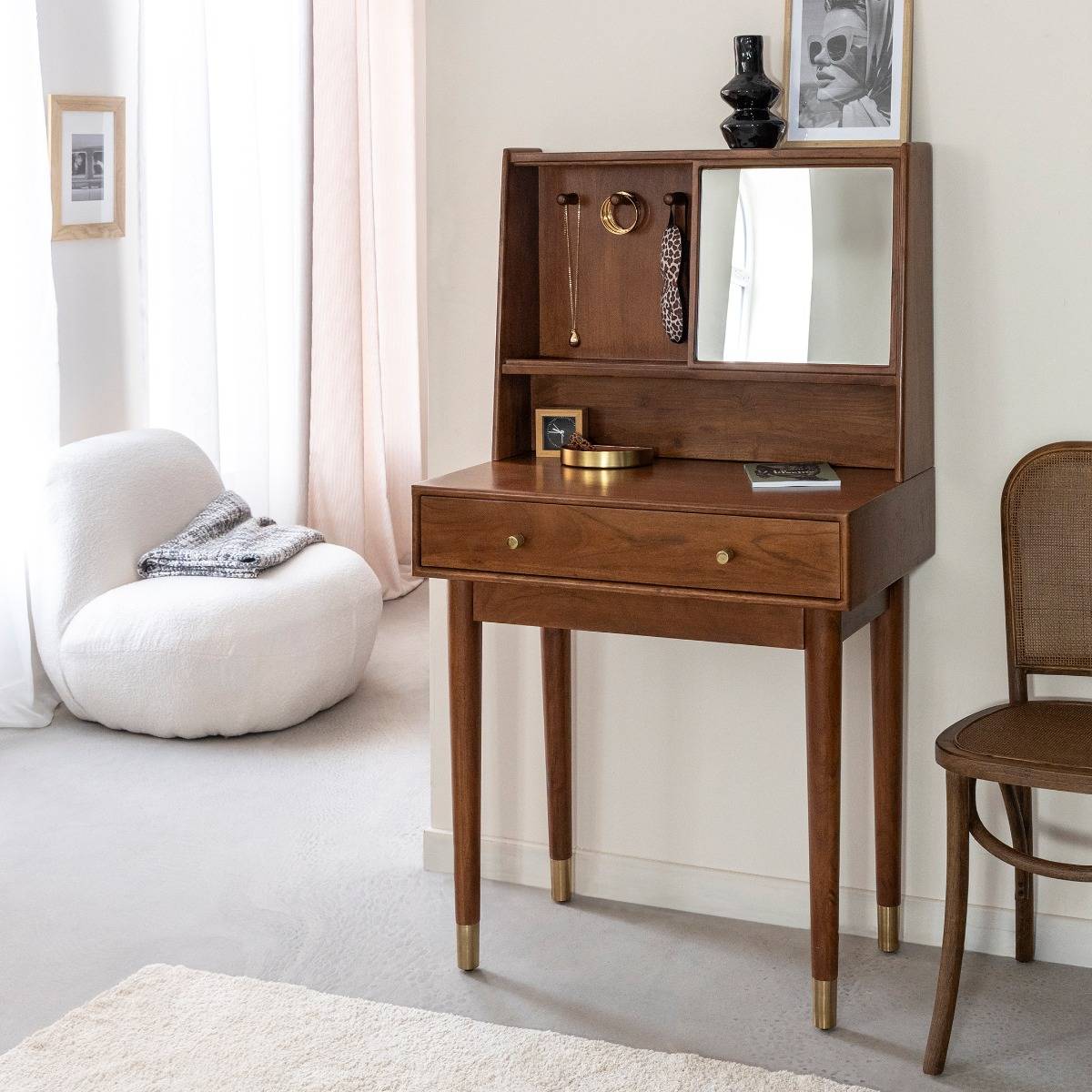 Bureau en bois d'acacia et métal EMIEL bois clair, MADE IN MEUBLES