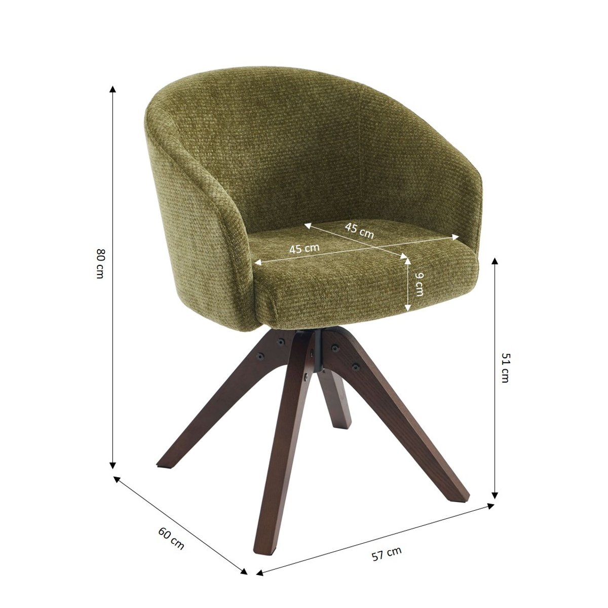 Fauteuil de table en tissu chenille PAOLA vert, SORELH