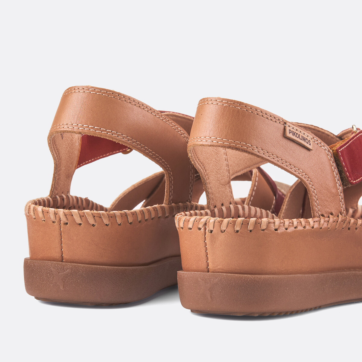 Sandali in pelle tacco con zeppa cognac, PIKOLINOS