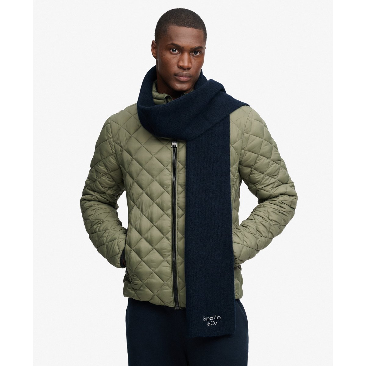 Écharpe Heritage Rib Knit en Maille bleu marine éclipse/blanc cassé, SUPERDRY