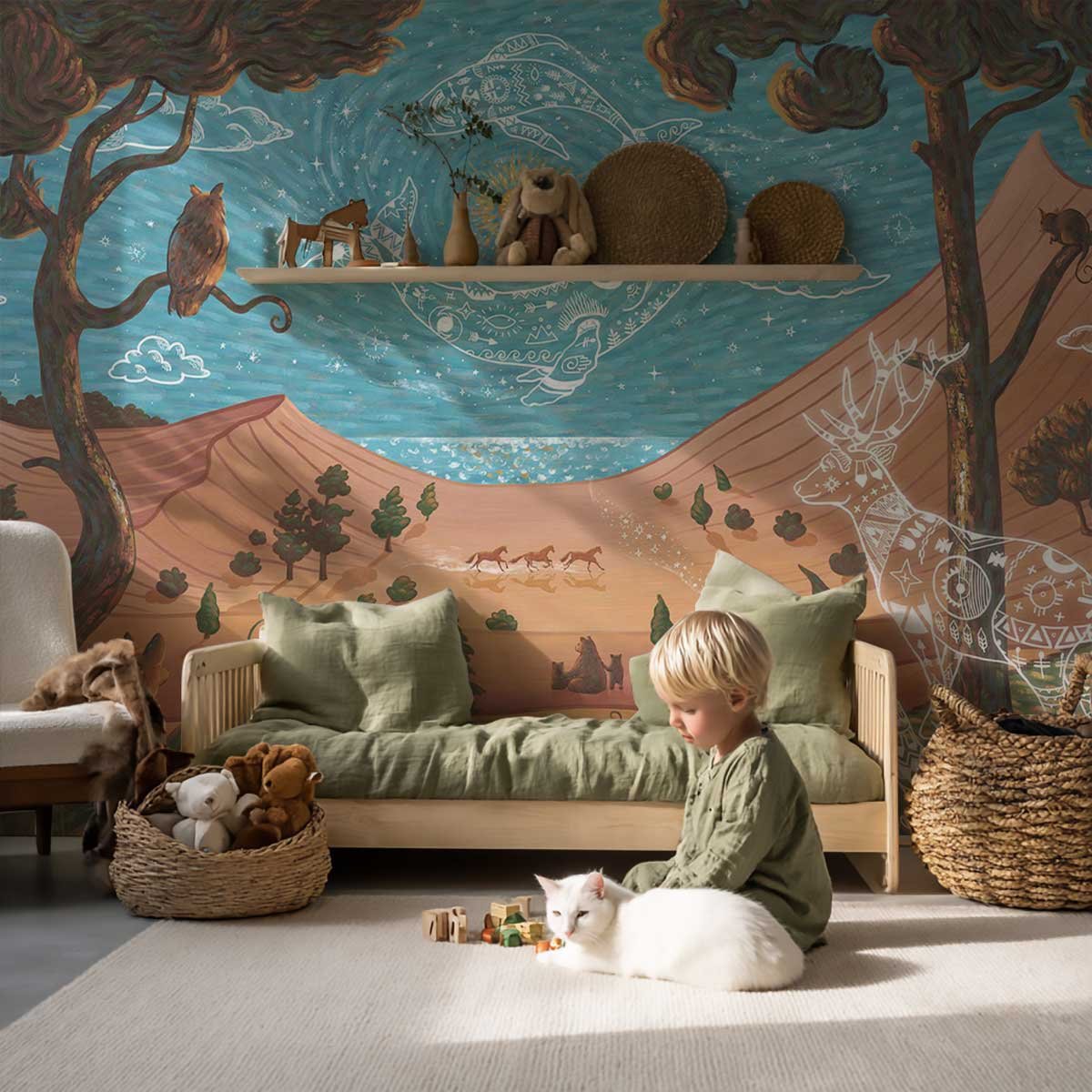 Papier peint océan mythologique chambre enfant bleu, HEXOA
