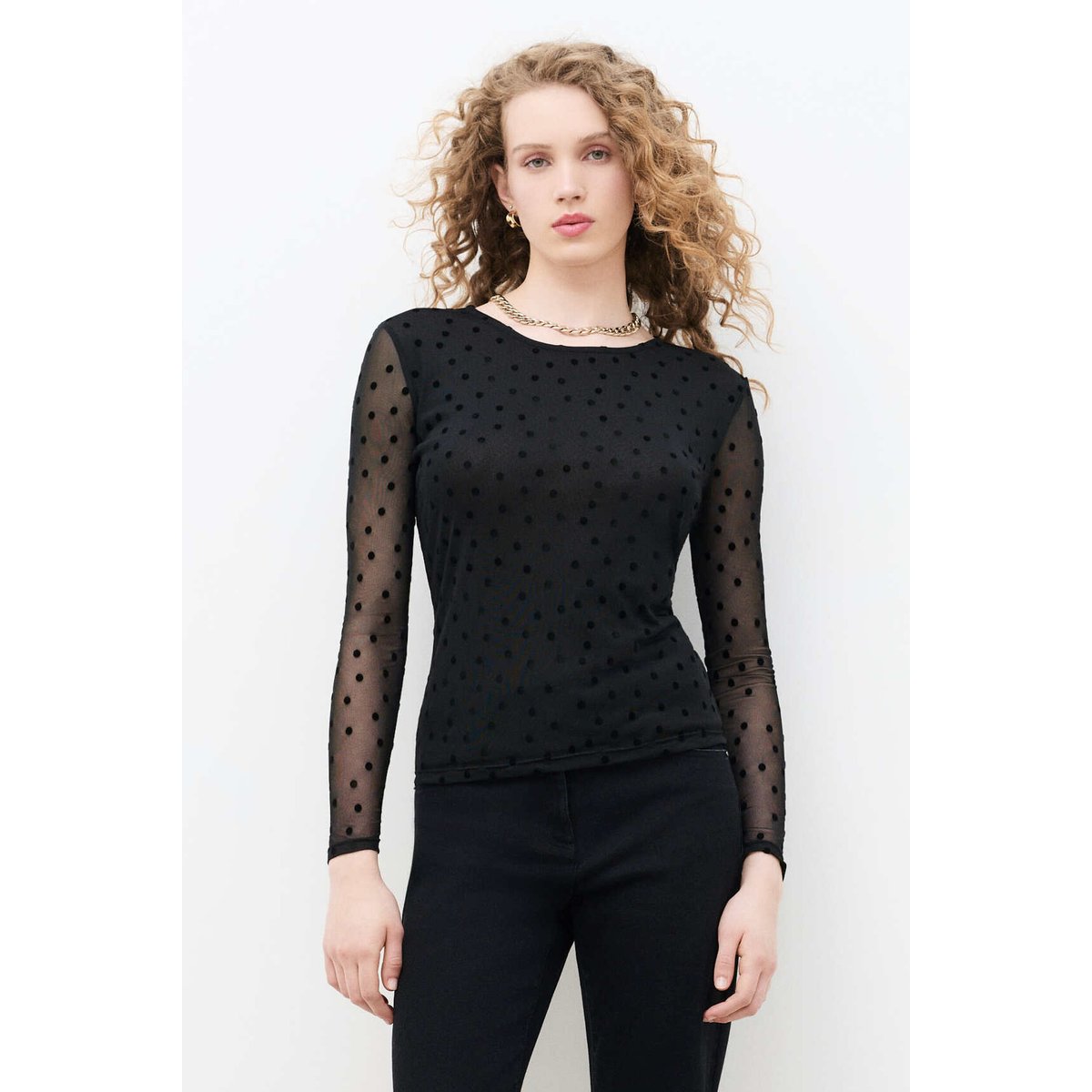 T-shirt ajusté col rond TCECILE noir, CAROLL