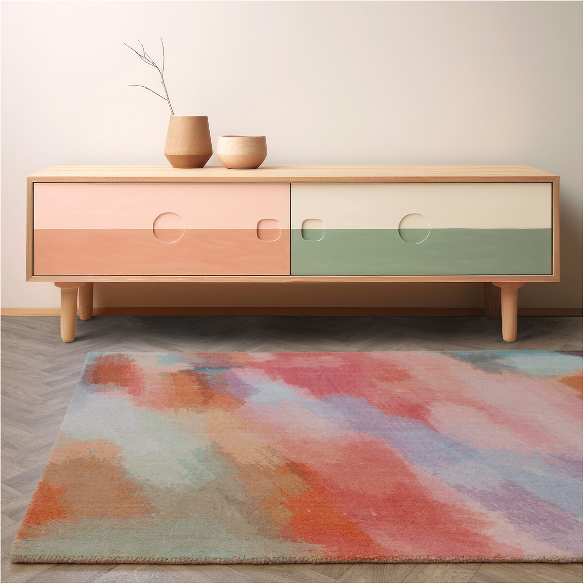 Watercolour Effect Patterned Rug in 100% Wool multi-coloured, ÉDITÉ