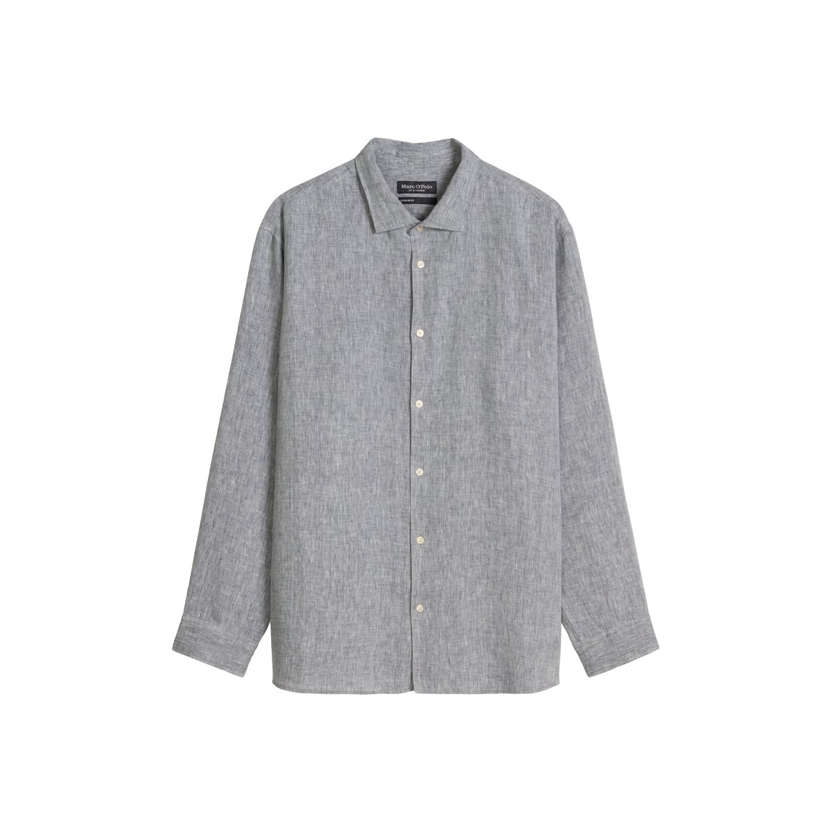 Chemise à col requin shaped en chambray de lin fin bleu moyen, MARC O'POLO
