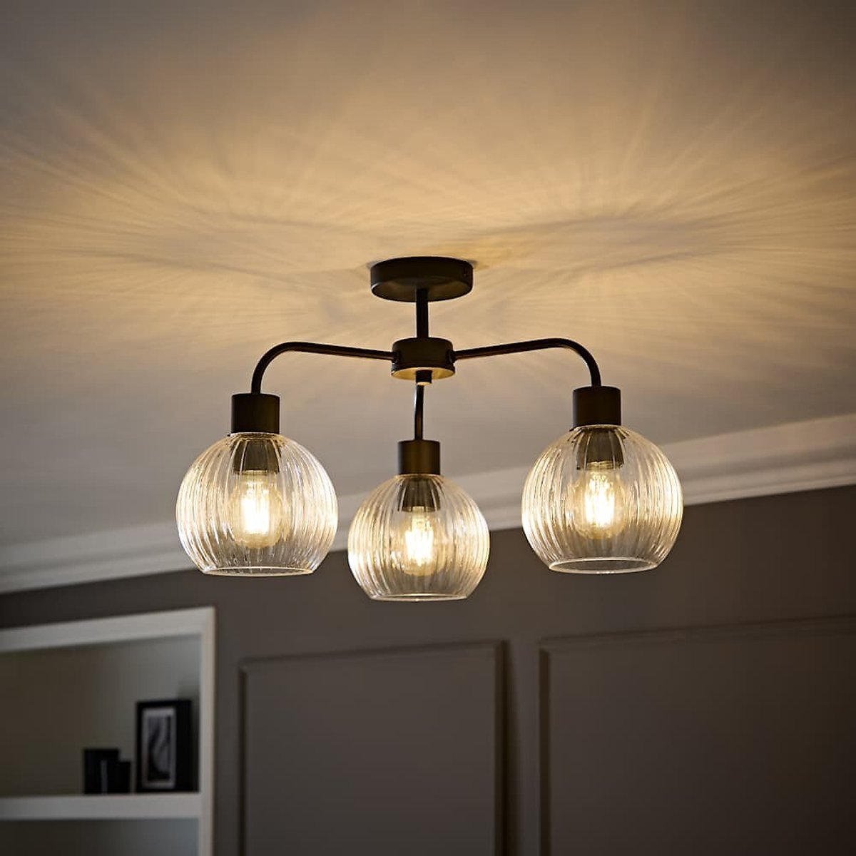Maddy 3-Light Semi-Flush Ceiling Light with Filament Bulbs black, ÉDITÉ